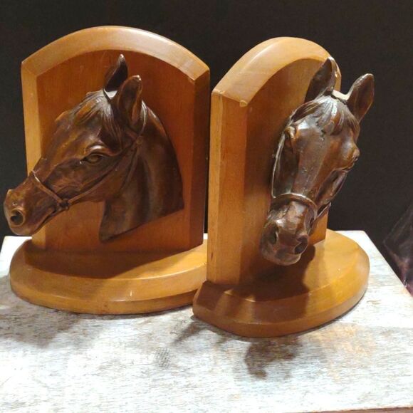 👍   MCM Wood Horse Book Ends  C2 - Picture 1 of 6